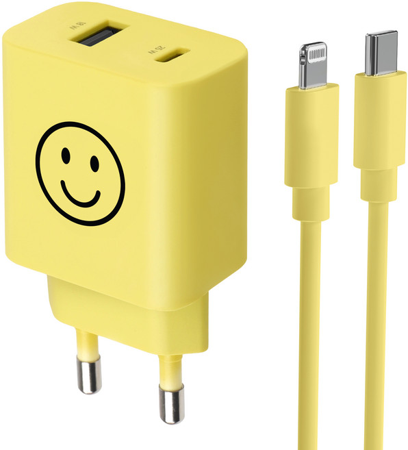 모잇 PD25W 2포트 PPS 초고속충전기 + 8핀 라이트닝 아이폰 케이블 1.3m, 옐로우 스마일, 1개