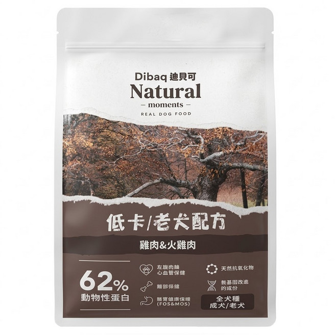 Dibaq Natural moments 自然嗑 低卡/老犬配方乾糧, 1袋, 300g, 雞肉+火雞肉