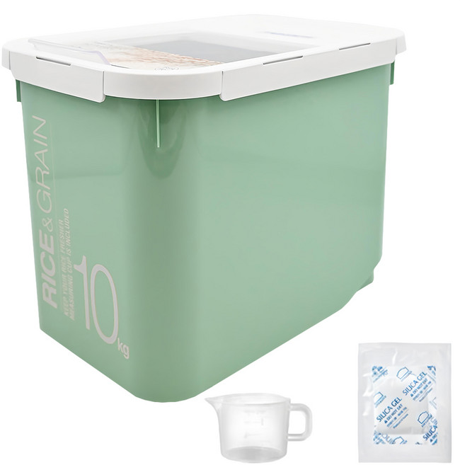 LocknLock 樂扣樂扣 米桶組 米桶10kg+量杯+防潮乾燥劑, 綠色, 1個