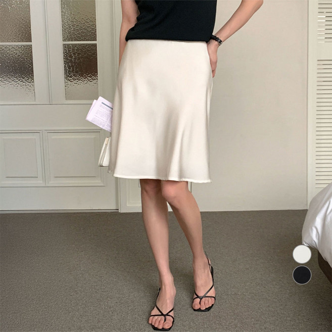 아피나르 여성용 우아한 글로우 새틴 풀밴딩 미니 스커트