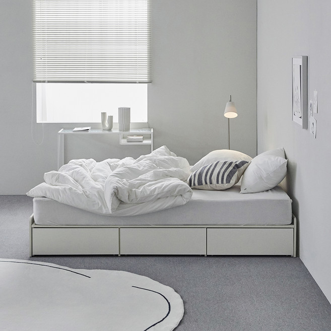 퍼니코 리츠 3단 서랍 헤드리스 수납침대 프레임 단품 방문설치, 크림 화이트