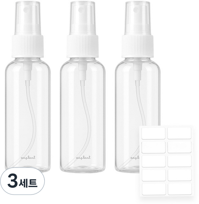 앙플랜트 베이직 스프레이 용기 60ml x 3p + 스티커 라벨 세트, 3세트, 화이트 + 투명