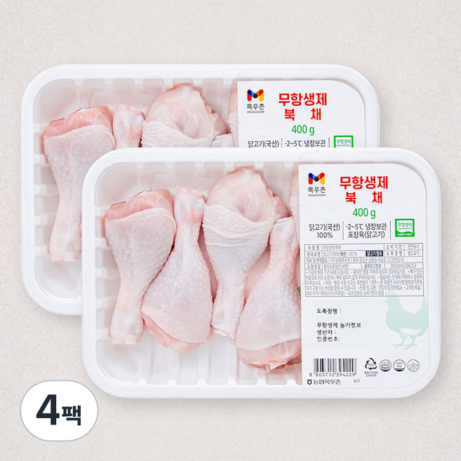 목우촌 무항생제 인증 닭다리 북채 (냉장), 400g, 4팩
