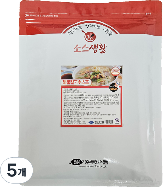 소스생활 해물칼국수 스프, 5개, 1kg