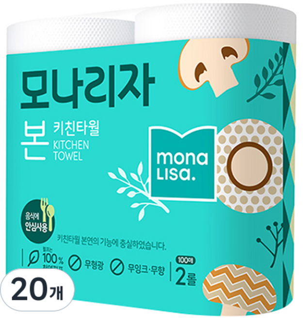 모나리자 본 천연펄프 키친타올, 100매, 20개