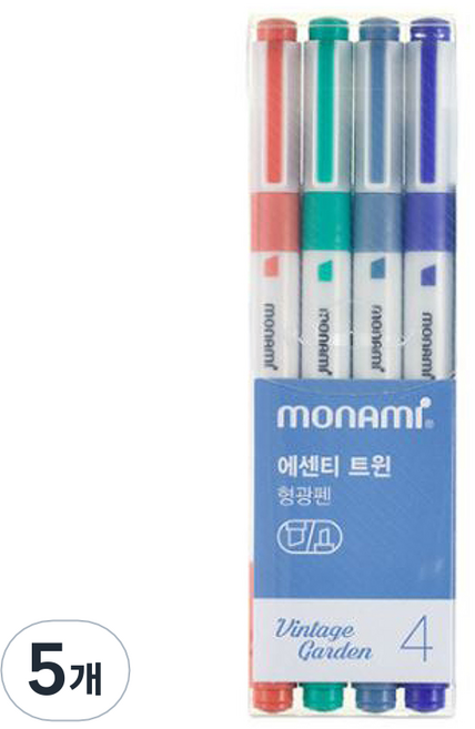 monAmi Essenti Twin 雙頭螢光筆 4色組, 復古花園, 5套