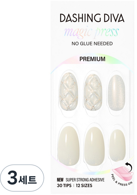 데싱디바 매직프레스 네일 아몬드, 쉬머 퀼팅(화이트), 3세트