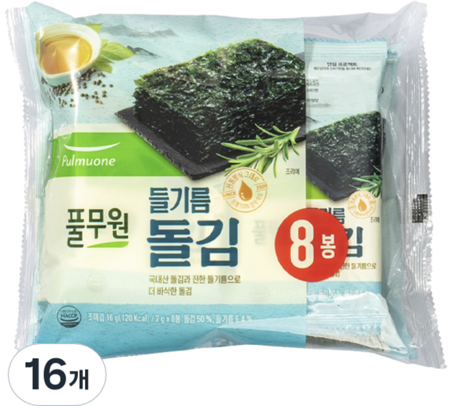 풀무원 미니 들기름 돌김 도시락김, 2g, 16개