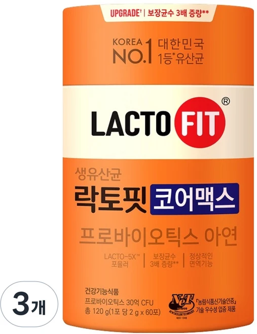 락토핏 생유산균 코어맥스 60p, 120g, 3개 - 쿠팡