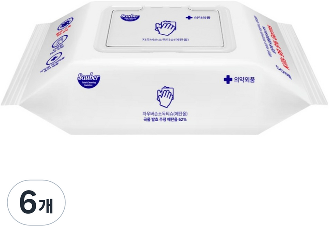 자우버 손소독 티슈 캡형, 50매입, 6개