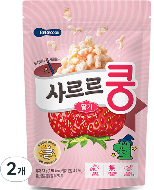 베베쿡 유아용 사르르쿵 과자, 딸기맛, 23g, 2개