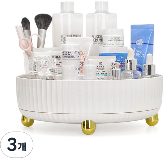 코멧 모던 회전형 화장품 정리함 대형, 화이트, 3개