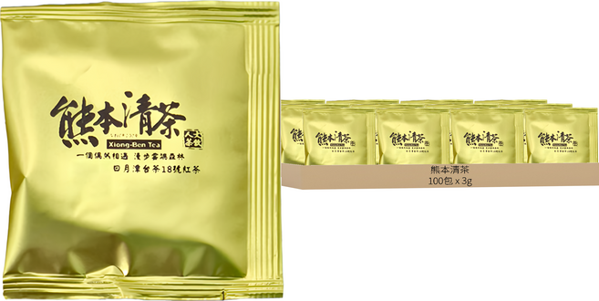 熊本清茶 日月潭紅茶台茶18號立體茶包 量販家庭包, 3g, 100包, 1盒