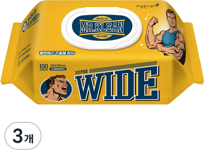 깨끗한나라 미스터클린 물티슈 캡형, 3개, 100매, 55g