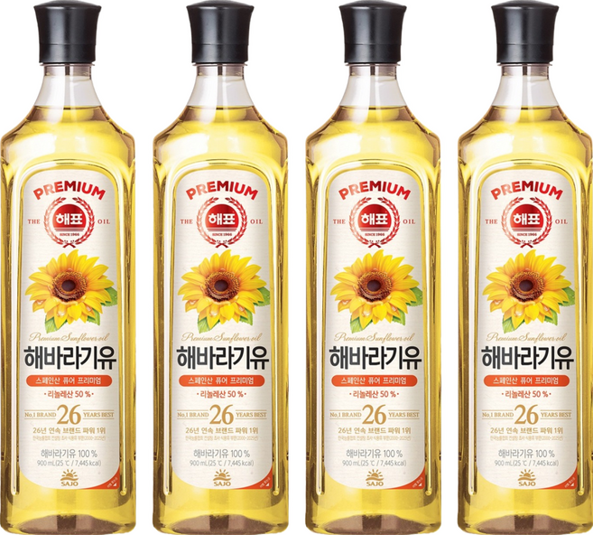 해표 해바라기유, 900ml, 4개