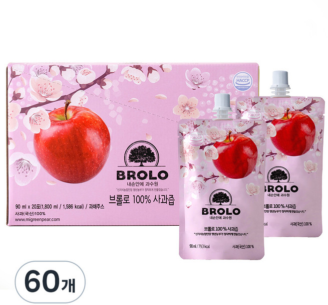 브롤로 100% 사과즙 스파우트형, 90ml, 60개