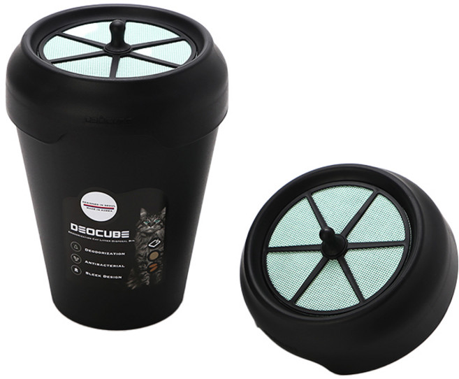 데오큐브 캣 쓰레기통 본체 + 뚜껑 2p, 매트블랙, 1개