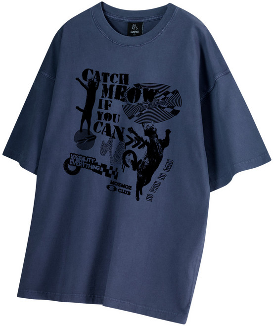 모즈모즈 남녀공용 피그먼트 댄싱캣 오버핏 통기성 반팔티셔츠