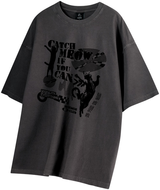 모즈모즈 남녀공용 피그먼트 댄싱캣 오버핏 통기성 반팔티셔츠