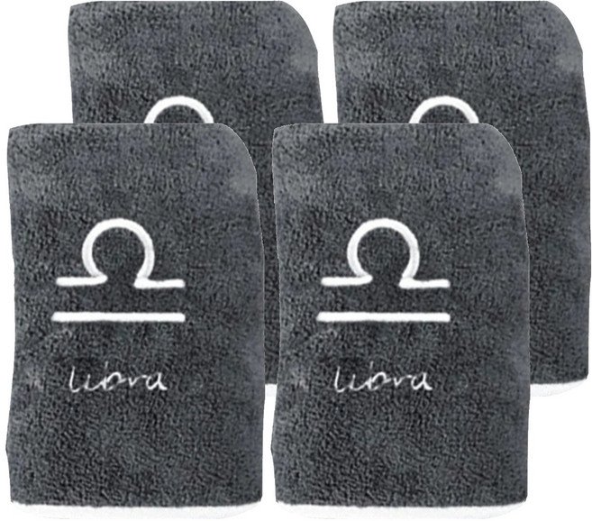 星座珊瑚絨浴巾, 天秤座 灰色, 4條