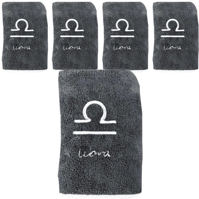 星座珊瑚絨浴巾, 天秤座 灰色, 5條