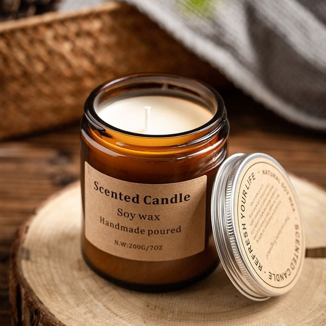 手工香氛蠟燭 棕瓶, 200g, 冷山雪松, 1個