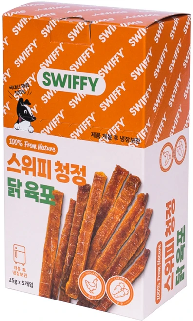 스위피 반려동물 청정 육포, 혼합맛(닭 안심/당근), 25g, 5개 - 쿠팡
