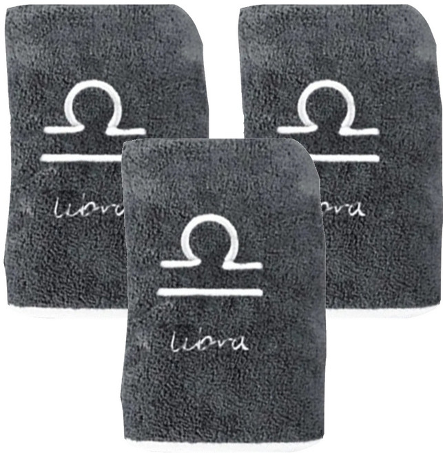 星座珊瑚絨浴巾, 天秤座 灰色, 3條
