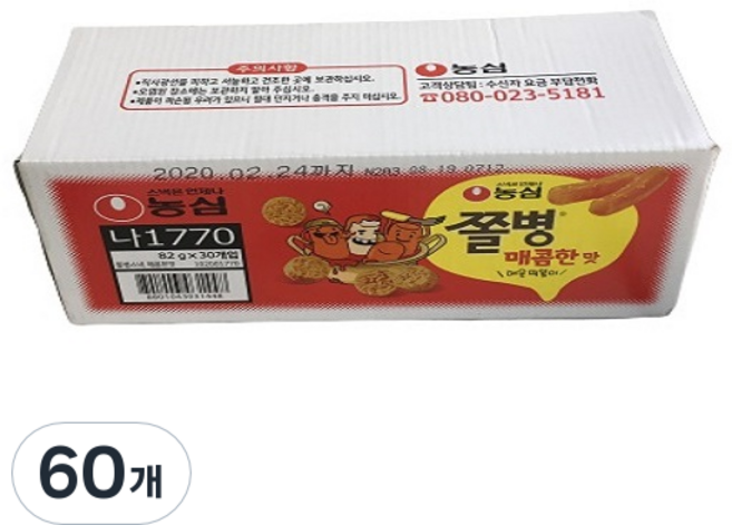쫄병스낵 매콤한 맛, 82g, 60개