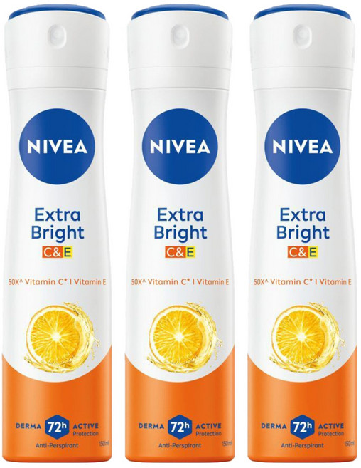 NIVEA 妮維雅 台灣公司貨 止汗爽身噴霧 深層煥白系列, 3個, 150ml