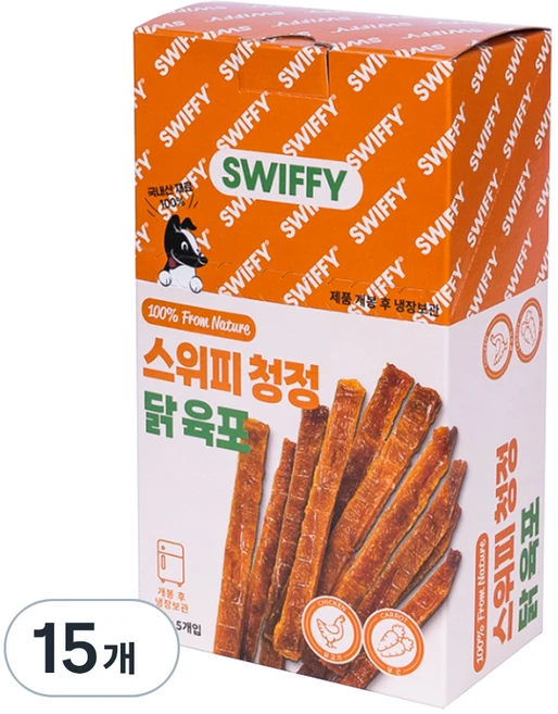 스위피 반려동물 청정 육포, 혼합맛(닭 안심/당근), 25g, 15개 - 쿠팡
