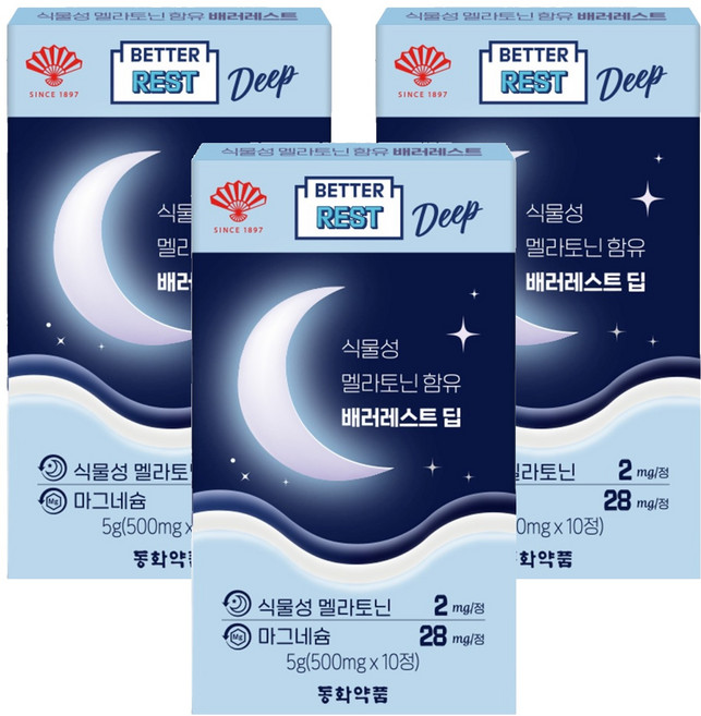 동화약품 흑하랑상추 식물성 멜라토닌 2mg 함유 배러레스트 딥, 10정, 3개