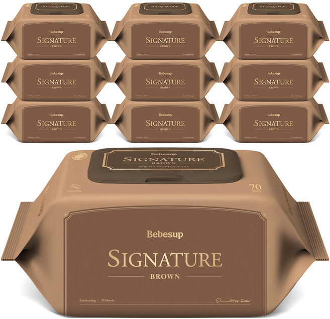 베베숲 시그니처 브라운 물티슈 캡형, 65g, 70매, 10개
