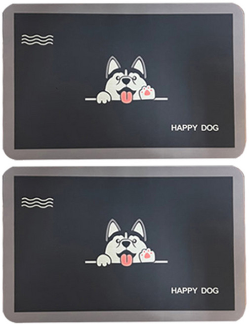 10秒速乾 超吸水珪藻土軟地墊2件組 2350g, 歡樂二哈 黑色, 1組