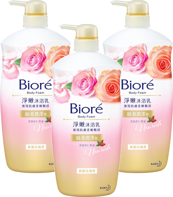 Biore 蜜妮 淨嫩沐浴乳 絲滑潤澤 玫瑰, 1kg, 3瓶