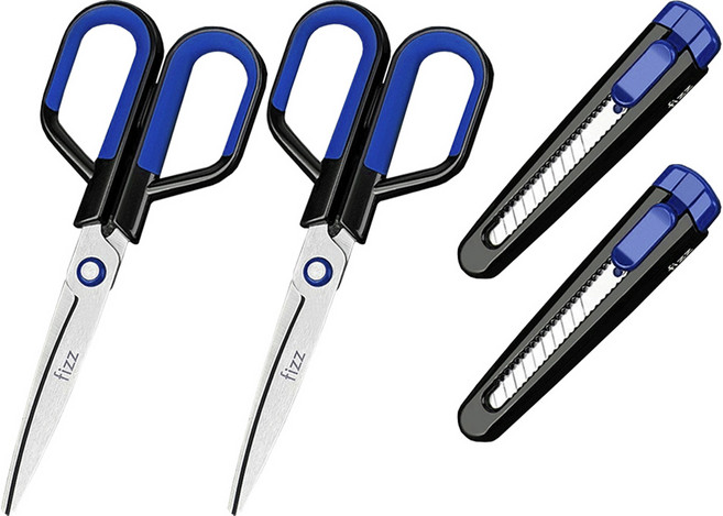 투코비 다기능 분리형 가위 + 커터칼 세트, 블루, 2세트