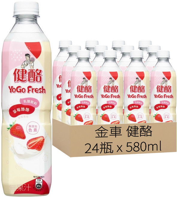 金車 健酪 乳酸飲料 草莓酪酪口味, 580ml, 24瓶
