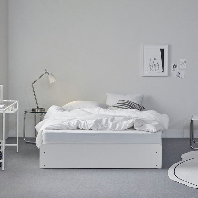 퍼니코 리츠 3단 서랍 헤드리스 수납침대 프레임 단품 방문설치, 크림 화이트