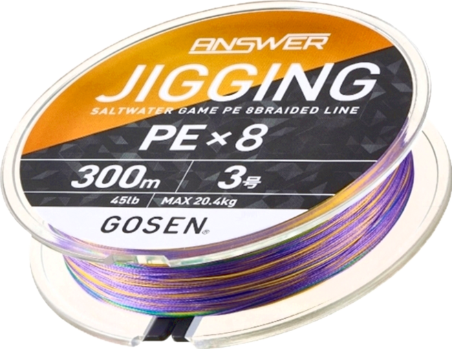 GOSEN ANSWER JIGGING PEX8 GJA8530 海水釣魚 8股編織線 300m 3號, 紫色 + 黃色 + 藍色 + 橘色 + 綠色, 1個