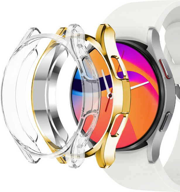 누아트 갤럭시 워치 풀커버 케이스 2개입, 골드+투명, 2개