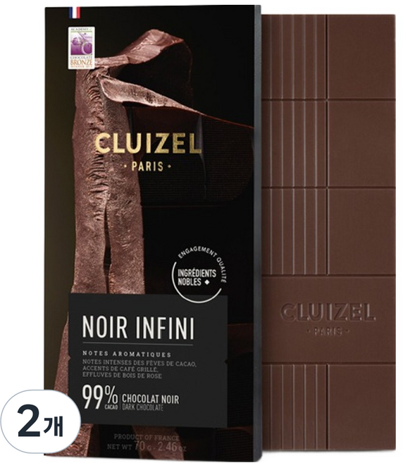 CLUIZEL 柯茲 Noir & Amertume 99% 黑巧克力, 70g, 2個