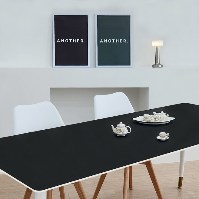 7A 가죽 양면 방수 감성 캠핑 테이블 매트 모서리라운딩 70 x 210 cm, 블랙 + 그린, 1단