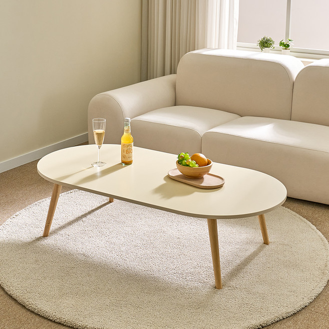 아이캔컴퍼니 LPM 라운드볼1200 원목다리 테이블 국내생산, 크림베이지