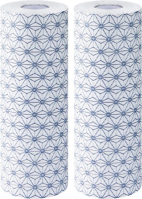 SHIMOYAMA 印花風吸油去汙拋棄式不織布抹布 麻葉紋, 30張, 2捲