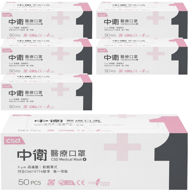 CSD 中衛 成人一級醫療口罩, 粉色, 50片, 6盒