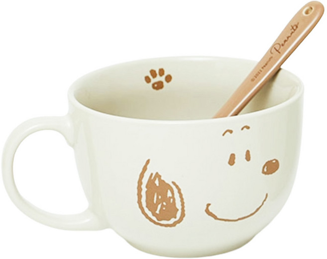 PEANUTS 史努比 陶瓷麥片碗+湯匙組, 1組, 史努比 白色