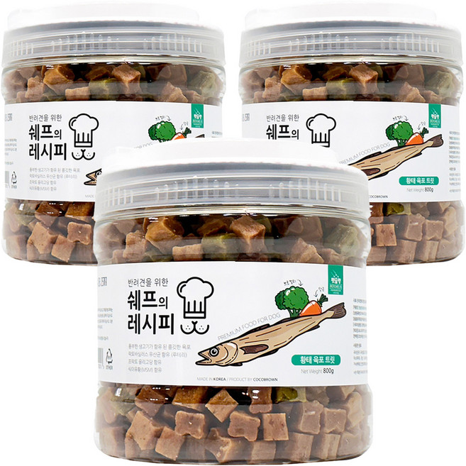 펫슐랭 반려견을 위한 쉐프의 레시피 트릿, 황태육포, 800g, 3개
