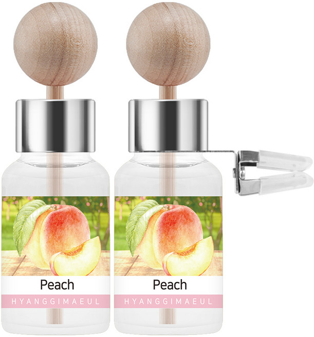 향기마을 차량용 디퓨저 17ml 2p + 나무봉 2p + 송풍구클립 2p, 복숭아, 1세트