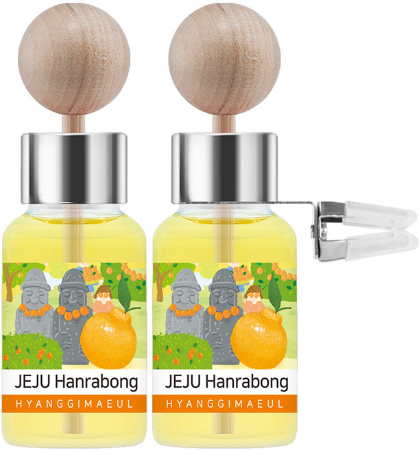 향기마을 차량용 디퓨저 17ml 본품 2p + 나무봉 2p + 송풍구클립 2p, 제주한라봉, 1세트