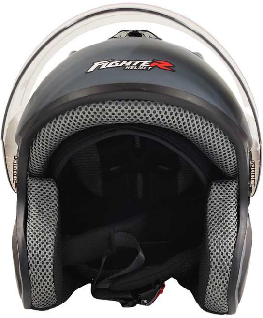FIGHTER HELMET R3A6 露臉式安全帽 含1層護目鏡, 啞光水泥藍/黑花